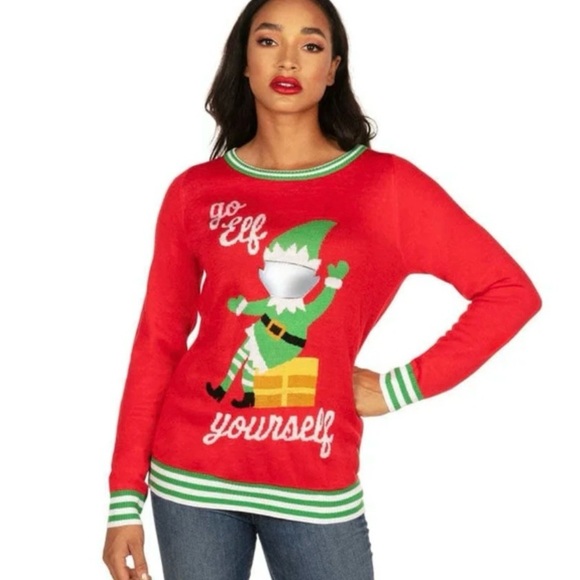 Tipsy Elves Go Elf Yourself Christmas Sweater Fun Whimsical Brand New Size XL - Picture 1 of 9
